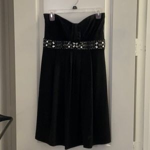 Strapless black cocktail dress